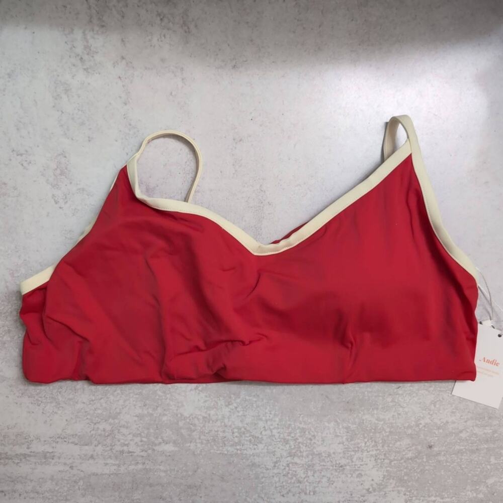 NWT Andie Red White Trim Adjustable Strap The Bells Top Bikini Swimsuit XXXL